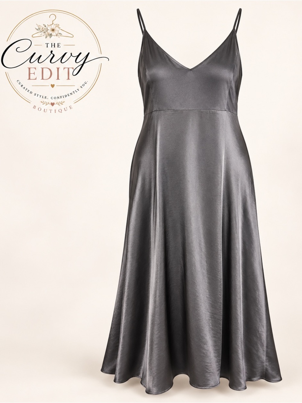 Daily Practice by Anthropologie 2X Charcoal Satin Slip Maxi Dress Quiet Luxury